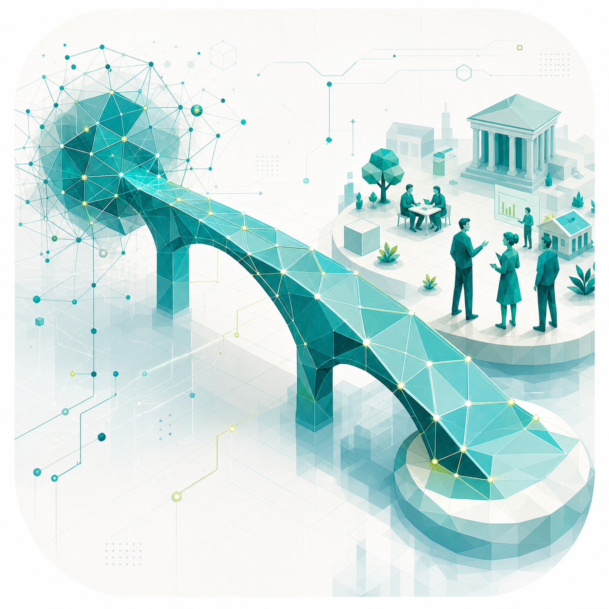 Tecnologia clara y accesible Puente digital geometrico que acerca tecnologia compleja a personas y proyectos